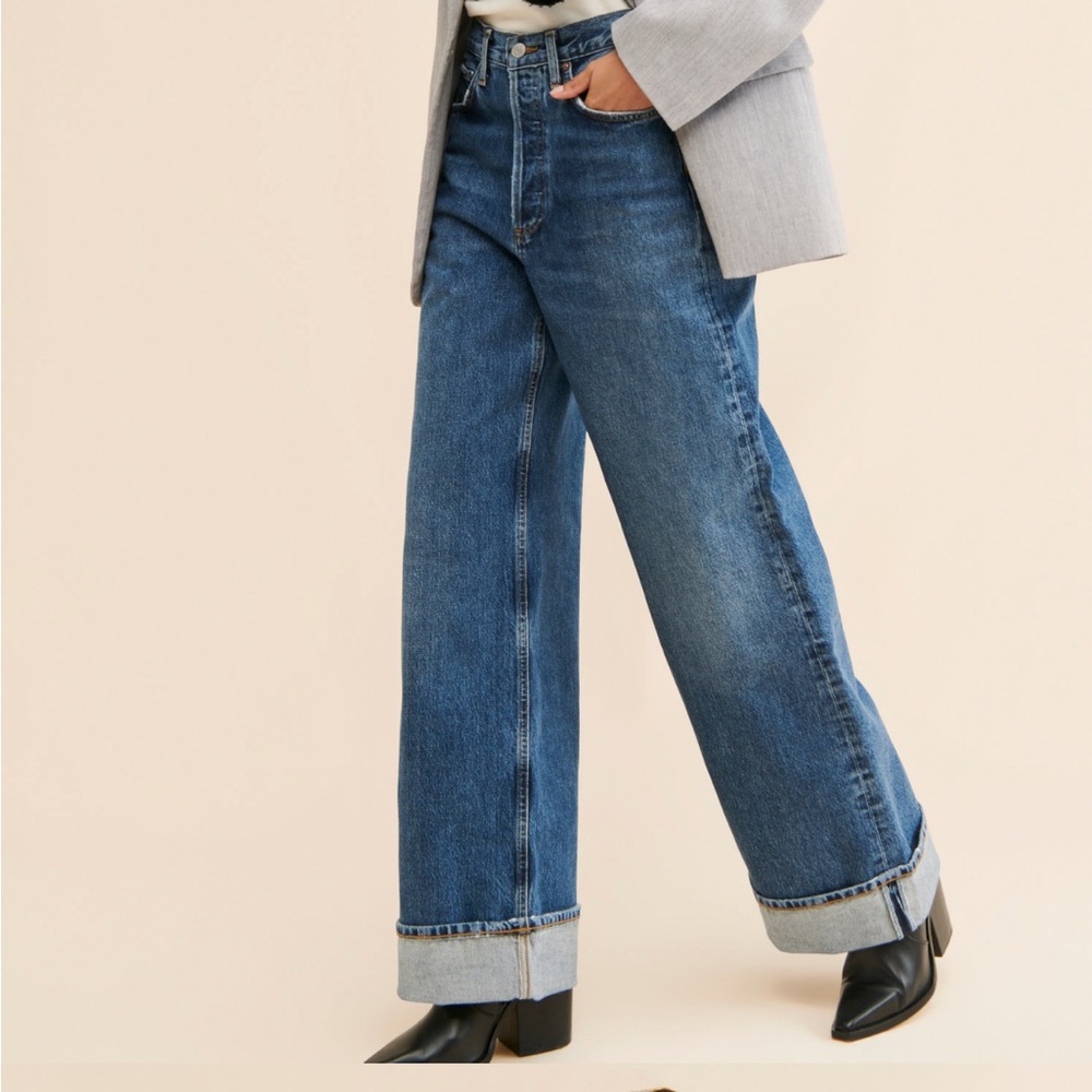 Agolde Wide Leg Cuffed Blue Denim Jeans